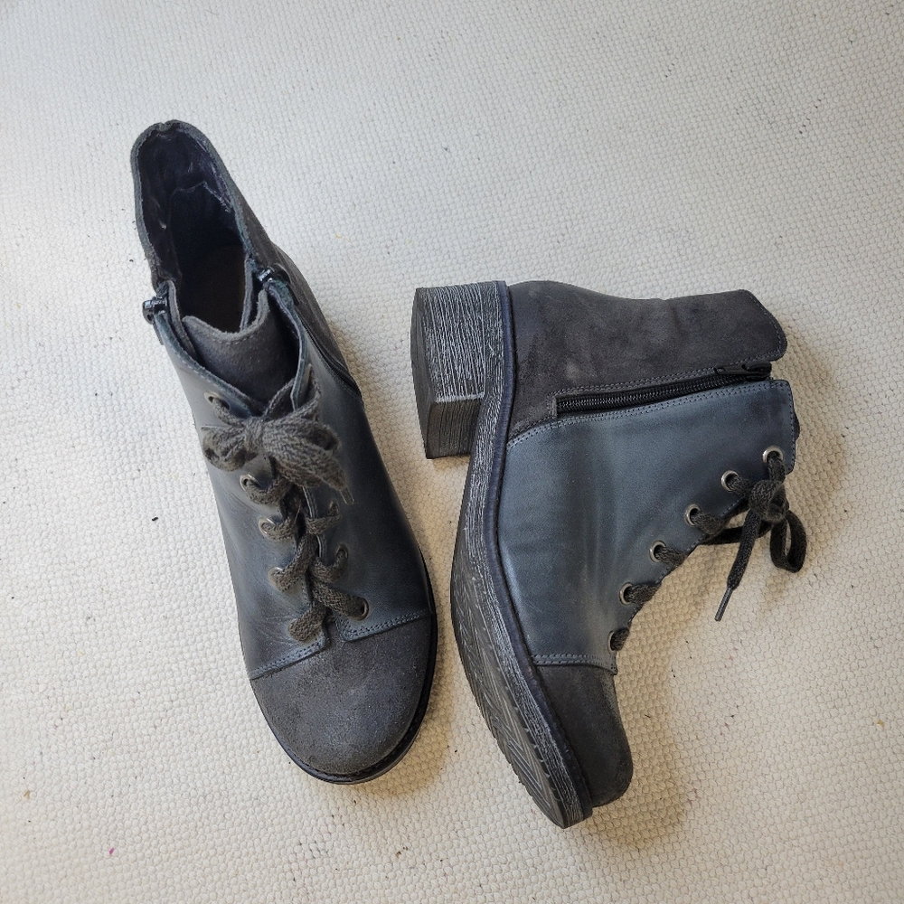 NAOT Leather Double Zip up/Laced Bootie  Cork Footbed Size 7